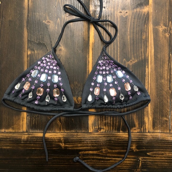 Victoria Secret Bejeweled Gray Bikini Top SZ Small - Picture 3 of 3